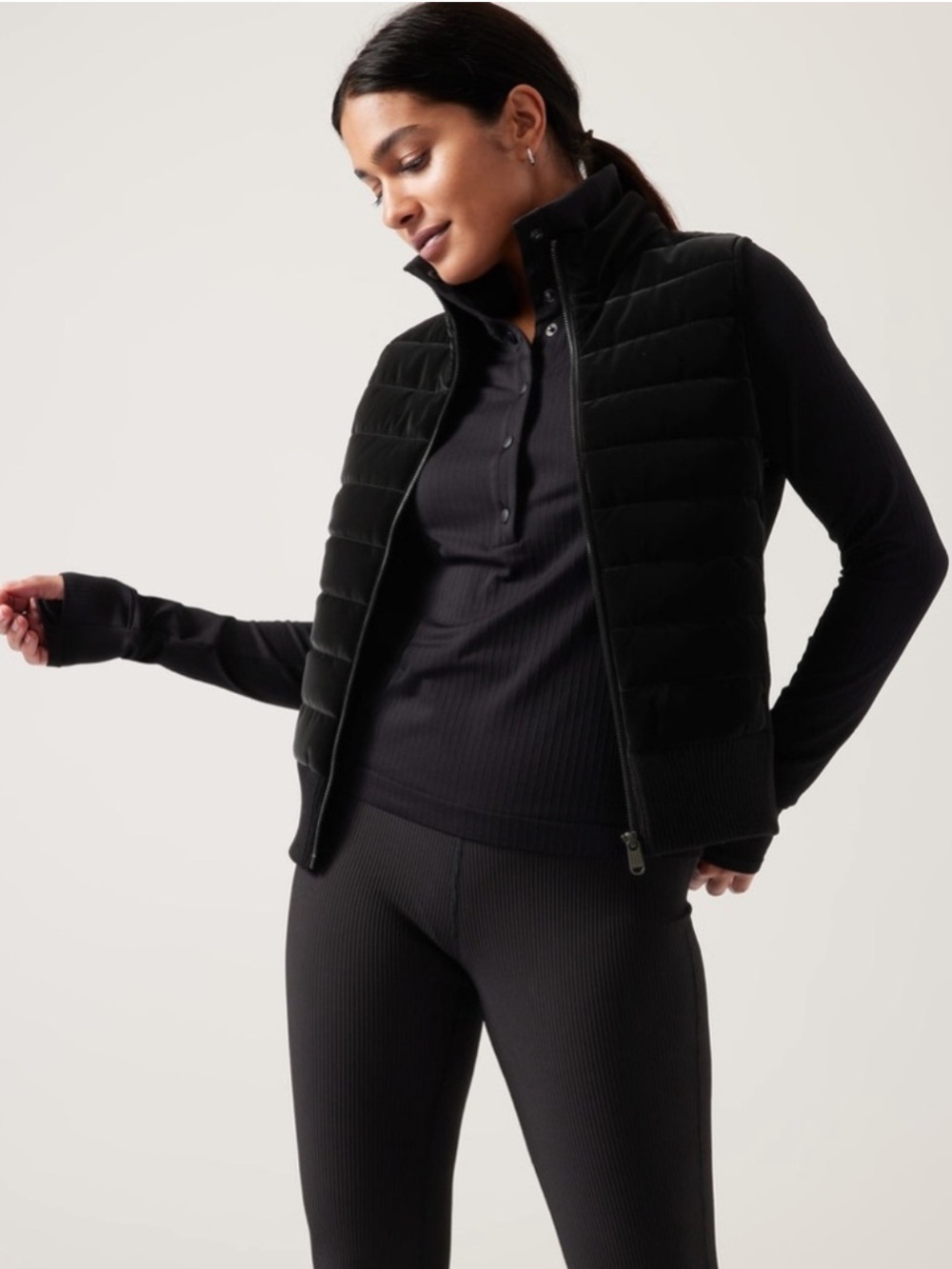 Athleta Hanover Hybrid Vest Puffer Black Quilted Size Small